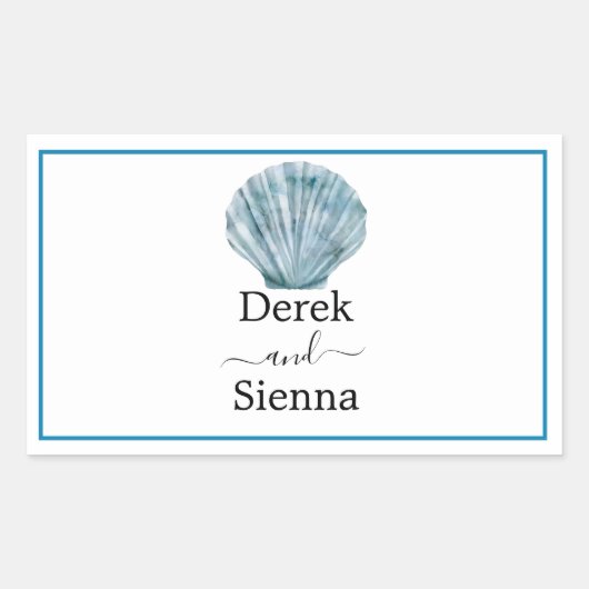  Blauwgroen Blauw Single Seashell Wedding Rechthoekige Sticker (Voorkant)