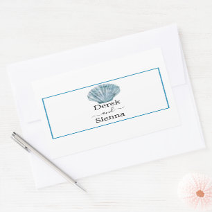 Blauwgroen Blauw Single Seashell Wedding Rechthoekige Sticker
