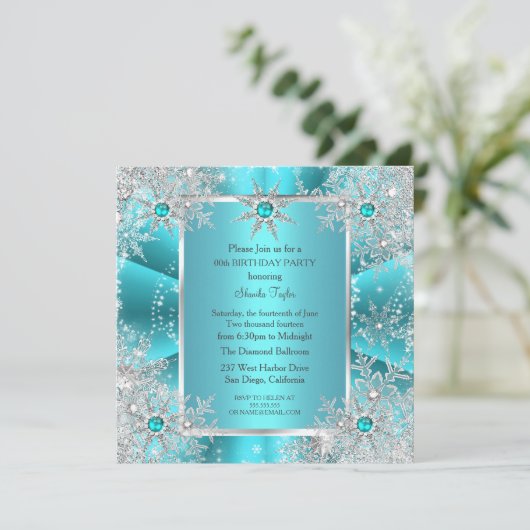 Blauwgroen blauw Snowflake Silver Winter Wonderlan Kaart (Staand voorkant)