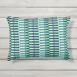 Blauwgroen blauw, stijlvol, modern, Abstract Strip Buitenkussen