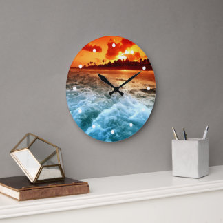 Blauwgroen blauw Surf Oranje Sunset Grote Klok