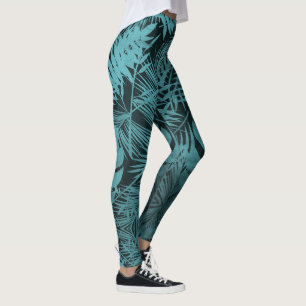 Blauwgroen blauw tropisch palmblad botanisch patro leggings