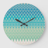 Blauwgroen blauw, turquoise en groene zigzags grote klok (Voorkant)