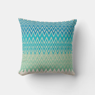 Blauwgroen blauw, turquoise en groene zigzags kussen