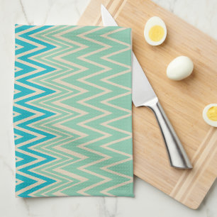 Blauwgroen blauw, turquoise en groene zigzags theedoek