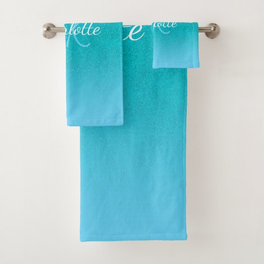 Blauwgroen blauw Turquoise glitter aqua monogram i Bad Handdoek (Insitu)