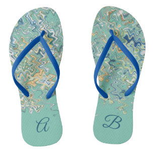 Blauwgroen blauw Turquoise Groene Grafische Uniek  Teenslippers