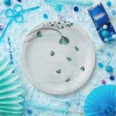 blauwgroen blauw vallende bladeren botanisch papieren bordje (Feest)