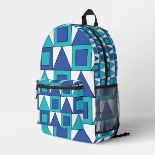 Blauwgroen blauw vierkant driehoek geometrisch bedrukte rugzak