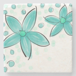 Blauwgroen blauw Waterverf bloemmotief Stenen Onderzetter