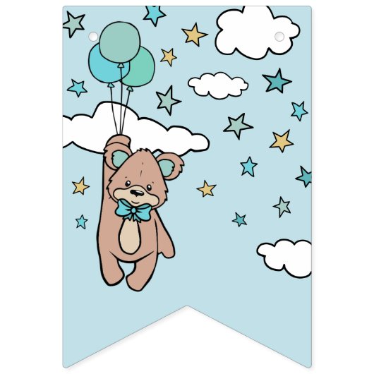 Blauwgroen blauw Welkome Beer Jongen Baby shower Vlaggetjes (Eerste vlag)