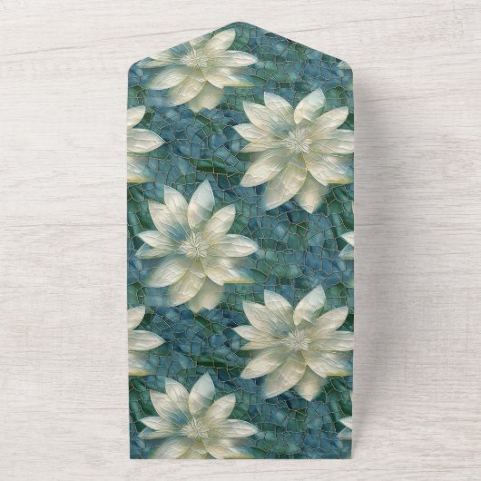 Blauwgroen Blauw Wit Bloemen All In One Uitnodiging (Buitenkant)