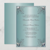 Blauwgroen Blauw Wit Bruiloft Uitnodigingen (Voorkant / Achterkant)