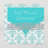 Blauwgroen Blauw Wit Damask Diamond Quinceanera Kaart (Voorkant / Achterkant)