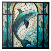 Blauwgroen Blauw Wit Dolfijn Faux Mozaïek Glas in  Tegeltje (Voorkant)