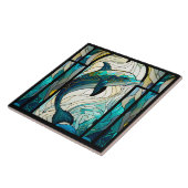 Blauwgroen Blauw Wit Dolfijn Faux Mozaïek Glas in  Tegeltje (Zijkant)