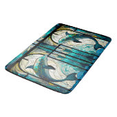 Blauwgroen Blauw Wit Dolfijn Look van Glas in lood Badmat (Gekanteld)