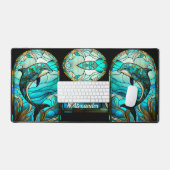 Blauwgroen Blauw Wit Dolfijn Vlekglas look Bureaumat (Keyboard & Muis)