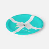 Blauwgroen Blauw & Wit Elegant Glam Diamond Bow Papieren Bordje (Gekanteld)