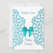 Blauwgroen Blauw Wit Elegante Classy Lace Wedding Kaart (Voorkant)