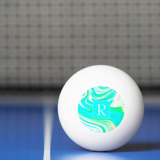 Blauwgroen Blauw Wit Geel Golven Abstract Monogram Pingpongballen (Net)
