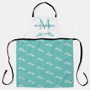 Blauwgroen blauw wit monogram Naam Lobster Patroon Schort