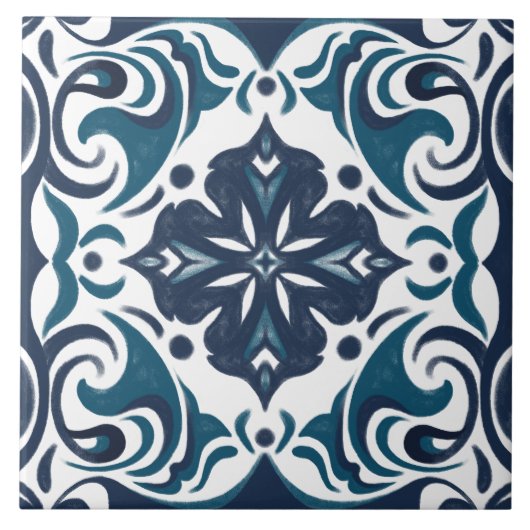 Blauwgroen Blauw Wit Rustiek Azulejo Mediterraan Tegeltje (Voorkant)