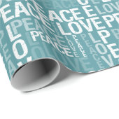 Blauwgroen Blauw Wit Vrede Liefde Cadeaupapier (Rol Hoek)