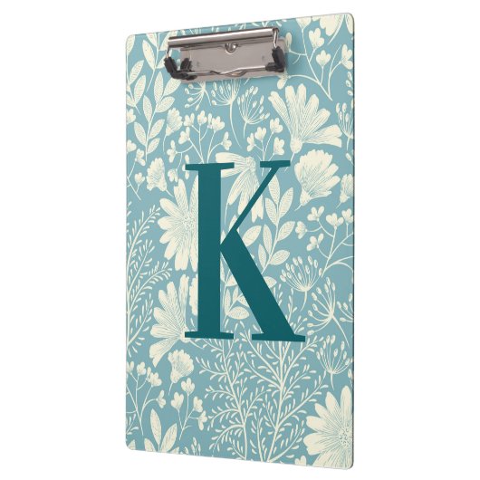 Blauwgroen blauw-witte  Floral-Patroonmonogram Klembord (Links)