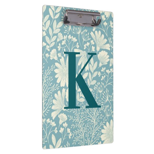 Blauwgroen blauw-witte  Floral-Patroonmonogram Klembord (Rechts)