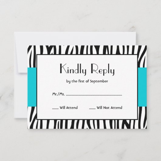 Blauwgroen Blauw Zebra Modern RSVP (Voorkant)