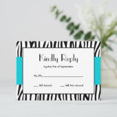 Blauwgroen Blauw Zebra Modern RSVP (Staand voorkant)