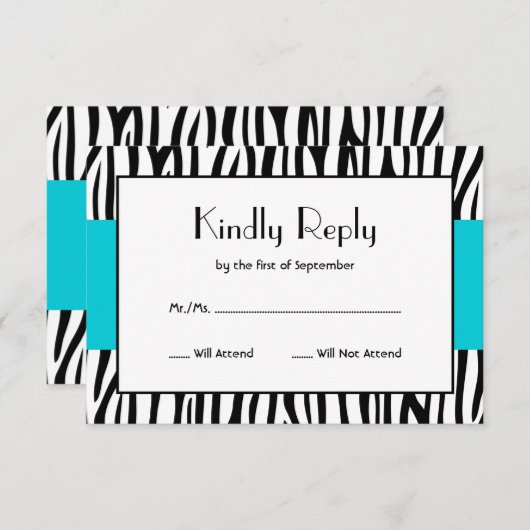 Blauwgroen Blauw Zebra Modern RSVP (Voorkant / Achterkant)