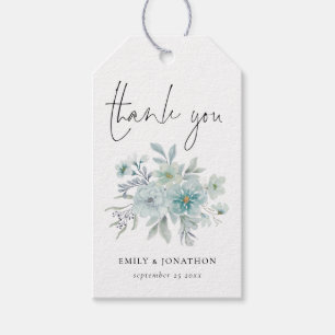 Blauwgroen Blauw Zee Mist Floral Hartelijk dank Cadeaulabel
