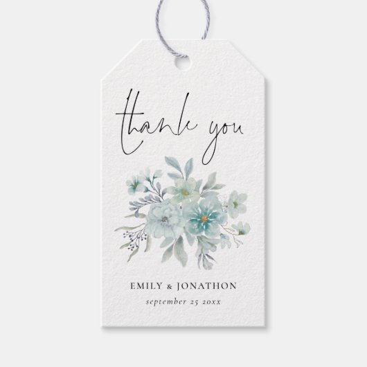 Blauwgroen Blauw Zee Mist Floral Hartelijk dank Cadeaulabel (Voorkant)