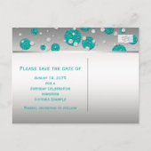 Blauwgroen blauw zilver Bewaar de datum Aankondigingskaart (Achterkant)