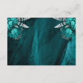 Blauwgroen Blauw Zilveren Bloemscript Trouwdetails Informatiekaartje (Achterkant)