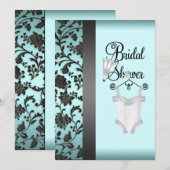 Blauwgroen Blauw Zwart Damask Bruids Douche Uitnod Kaart (Voorkant / Achterkant)