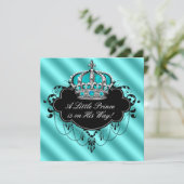 Blauwgroen Blauw Zwart Damask Prince Baby Shower Kaart (Staand voorkant)