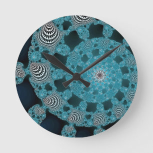Blauwgroen Blauw Zwart en Witte Fractal Cirkel Dra Ronde Klok