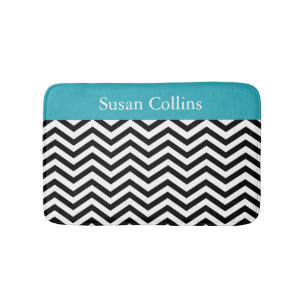Blauwgroen blauw zwart-wit Chevron-patroon Badmat