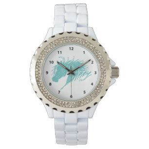 Blauwgroen blauwe Abstracte paardenkop Horloge