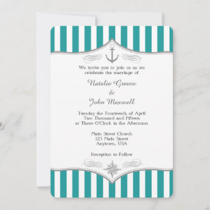 Blauwgroen blauwe Aqua Gray Notical Wedding Uitnod Kaart