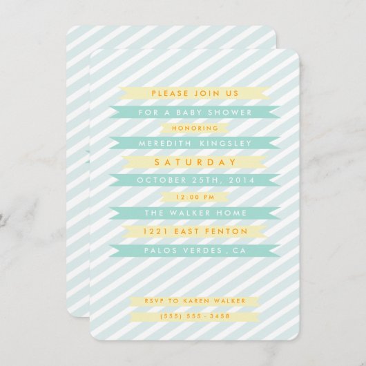 Blauwgroen Blauwe Banners Baby Shower Uitnodiging (Voorkant / Achterkant)