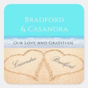 Blauwgroen Blauwe Beach Wedding 2 Harten in de zan Vierkante Sticker