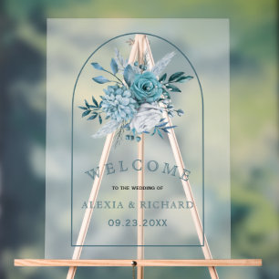 Blauwgroen Blauwe Bloemen En Arch Frosted Welkom T Acryl Bord