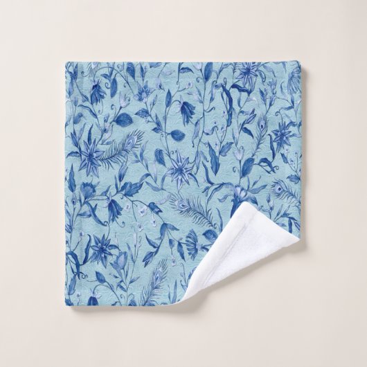 Blauwgroen Blauwe bloemen op een beeldhouwtextuur Bad Handdoek (Wasdoekje)