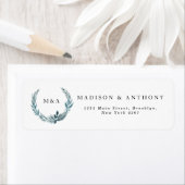 Blauwgroen blauwe botanische reuzenmonogram bruilo etiket (Insitu)