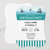 Blauwgroen blauwe dag uitnodiging voor geboorte (Voorkant / Achterkant)