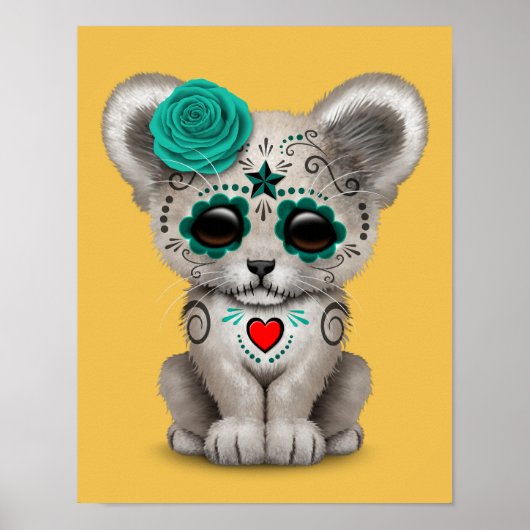 Blauwgroen blauwe dag van de dode suikerschedel poster (Voorkant)